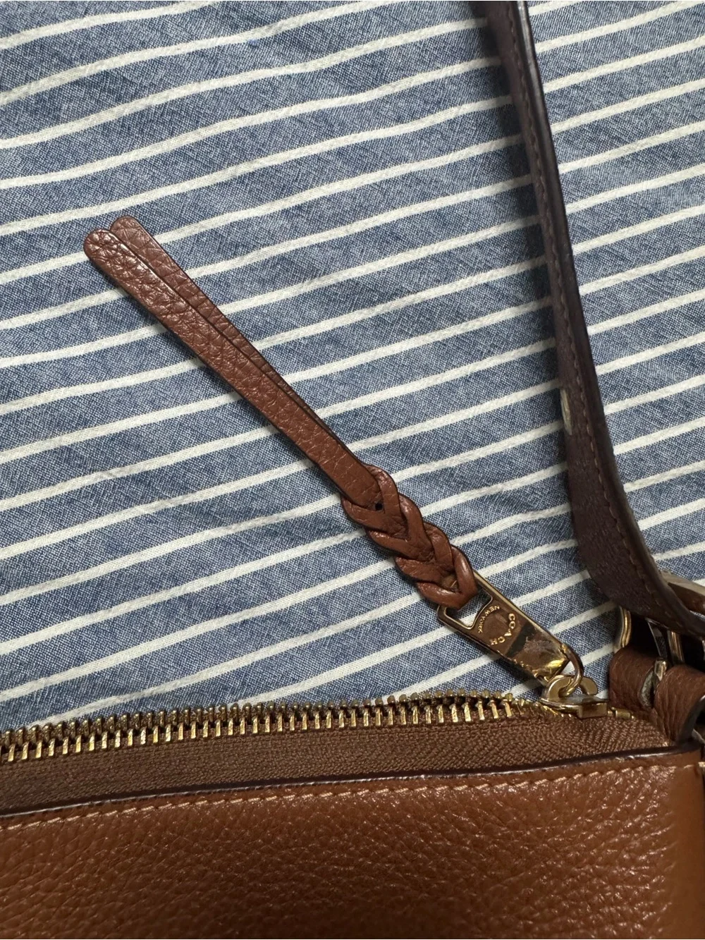 Coach Camel Brown Leather Crossbody Tote with Gold Zipper Detail - Picture 6 of 7